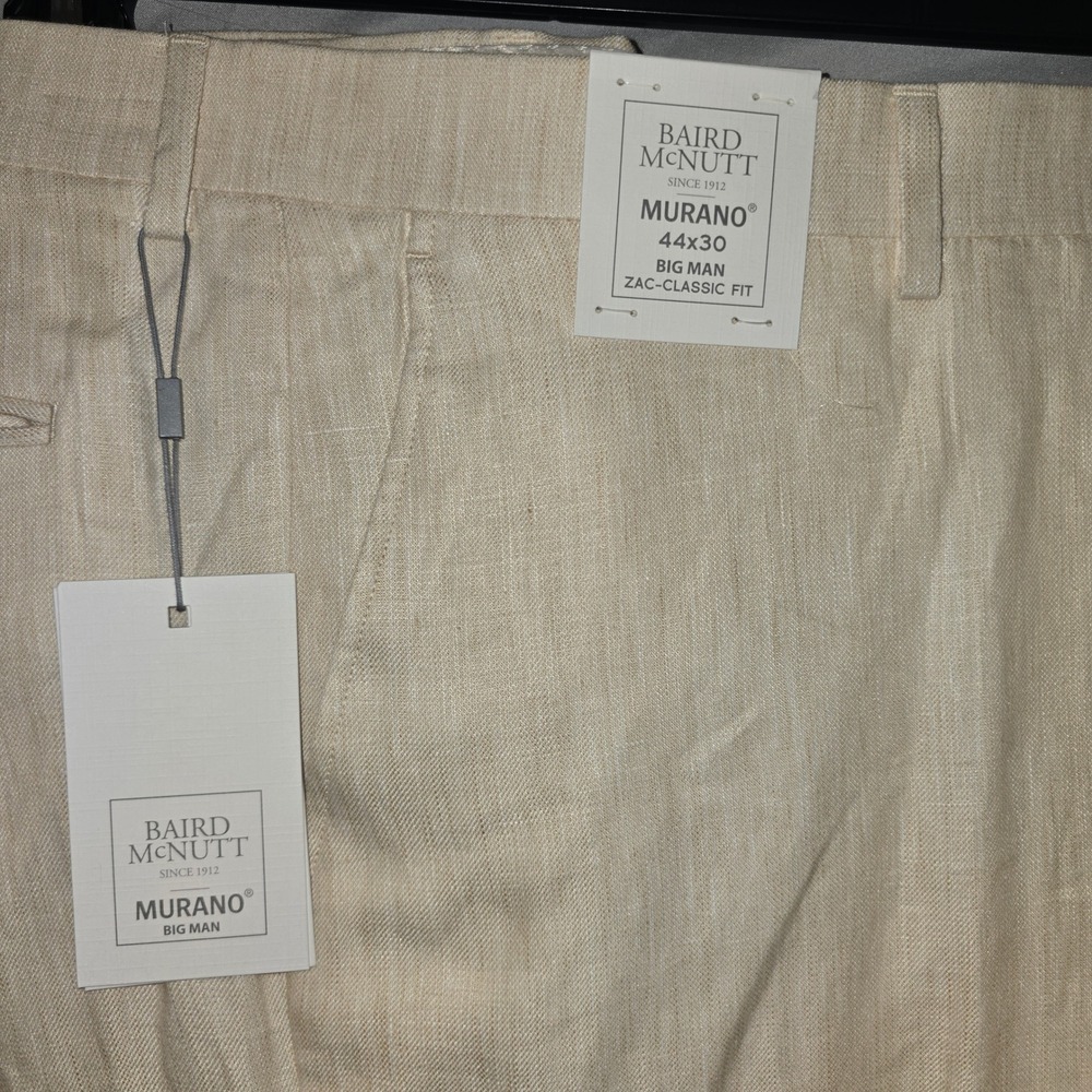 Baird McNutt Murano Linen Dress Pants 44x30 Mens Beige Zac Classic Fit Cuffed - Picture 2 of 12